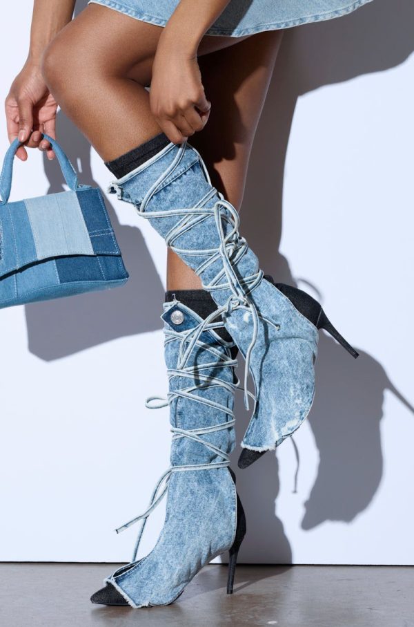 AZALEA WANG VILLAREAL DENIM BOOT WITH TIES