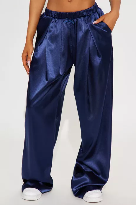 Pretty In This Satin Wide Leg Pant - Navy | Fashion Nova