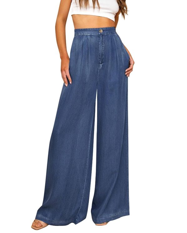 GRAPENT Wide Leg Pants for Women High Waisted Jeans Palazzo Pants Lightweight Summer Beach Flowy Trousers Y2K
