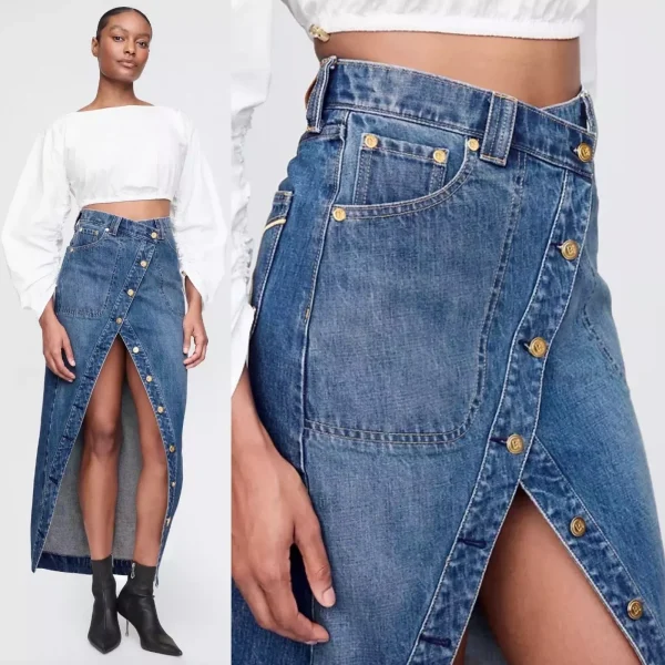 Gap x Cult Gaia Asymmetrical Denim Maxi Skirt In Medium Indigo Size 28 New