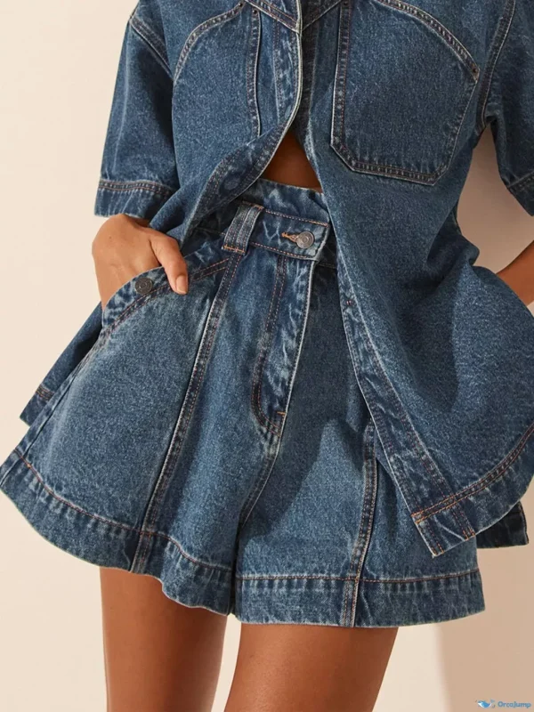 OrcaJump - Contemporary A-Line Denim Shorts: Perfect for Casual Wear - Blue, XL