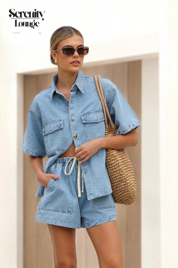 Women's casual Button Denim Long Dress