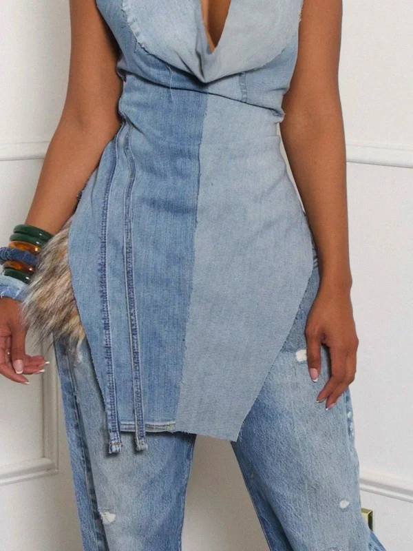 Lasaky - Trendy Denim Top featuring Block Colours and Urban Edge - Light Blue, XXL