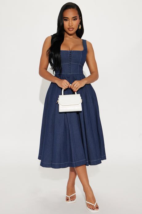 Kya Denim Midi Dress - Dark Wash | Fashion Nova