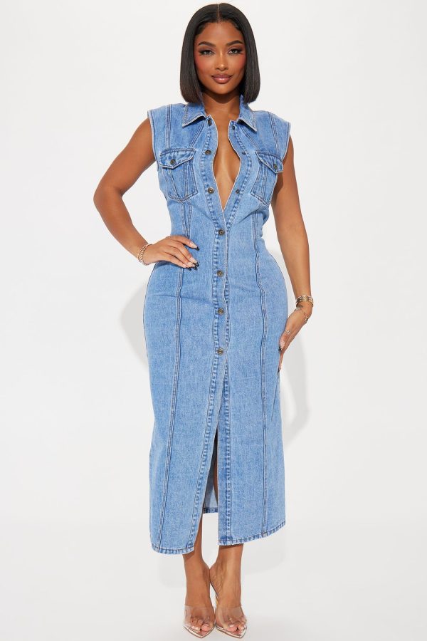 Tallahassee Denim Maxi Dress - Medium Wash | Fashion Nova