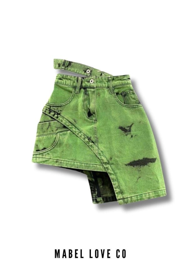 MINI DENIM SKIRT - Green / L