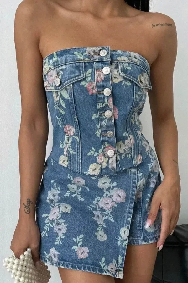 Lasaky - Retro-Style Mini Skirt Dress with Tie-Front Blouse
