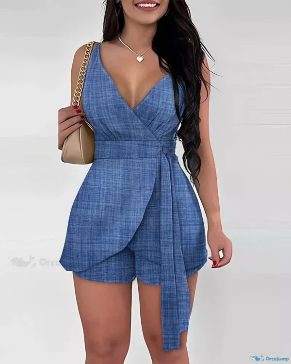 OrcaJump - Elegante pelele sin mangas con estampado de inspiración vaquera y detalle de lazo a la moda - azul, S(4)