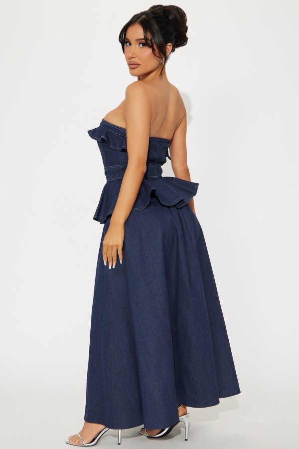 Women's Elsa Denim Maxi Dress in Dark Denim Size XS