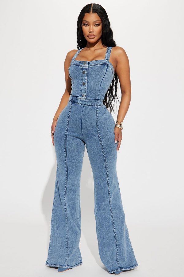 Women's Atlanta Denim Jumpsuit in Light Wash Size 2X