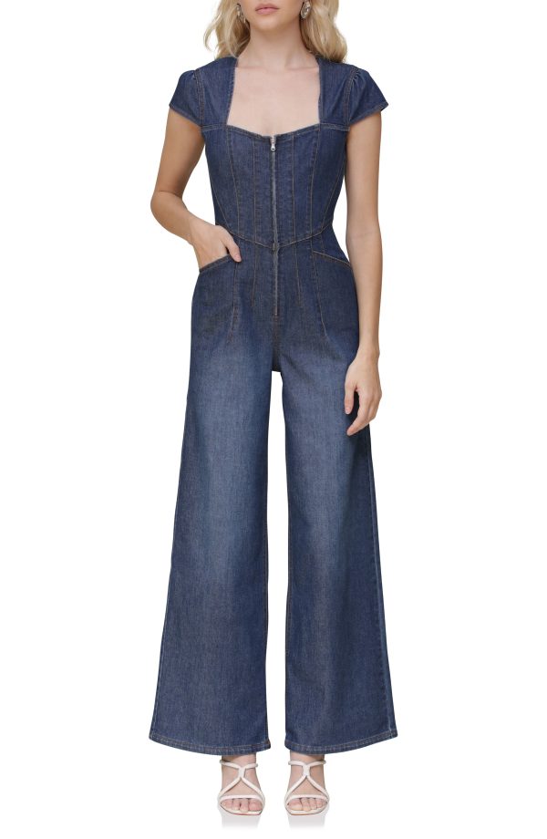 Avec Les Filles Corset Wide Leg Denim Jumpsuit | Nordstromrack