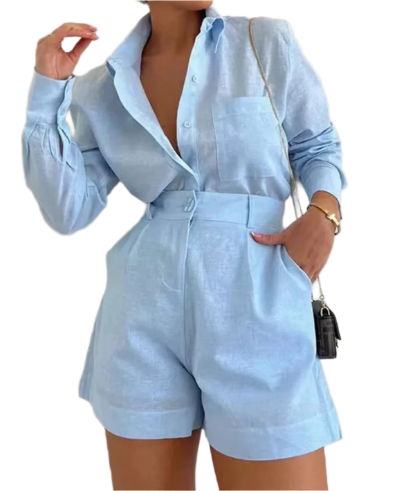 CADIE Long Sleeve Linen Bodycon Set - XS / BABY BLUE