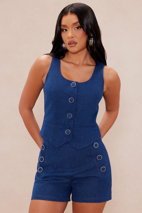 Women's Dana Tailored Sleeveless Denim Vest in Dark Wash Size XS