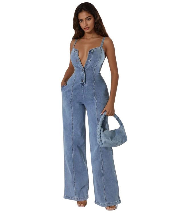 Glamour Denim Jumpsuit - Light Blue / L