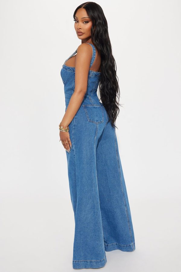 Women's Twist Of Faith Denim Jumpsuit in Medium Wash Size XS