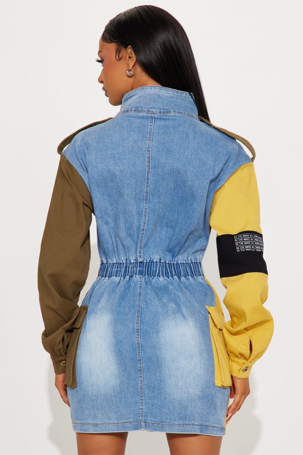 So Unbothered Denim Micro Mini Dress - Olive/combo | Fashion Nova
