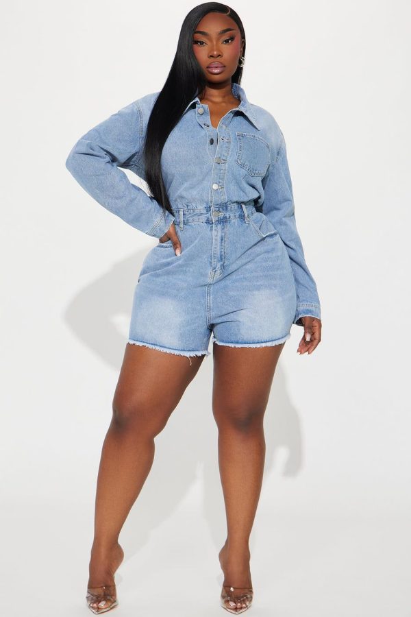 Feel No Ways Denim Romper - Light Wash | Fashion Nova