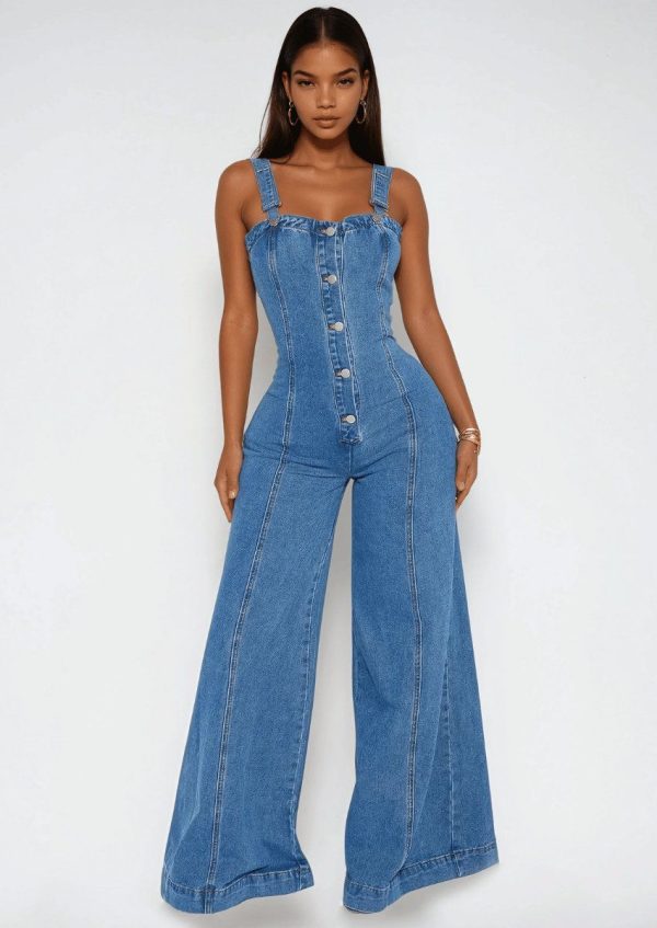 Sleeveless Denim Jumpsuit - Denim / S