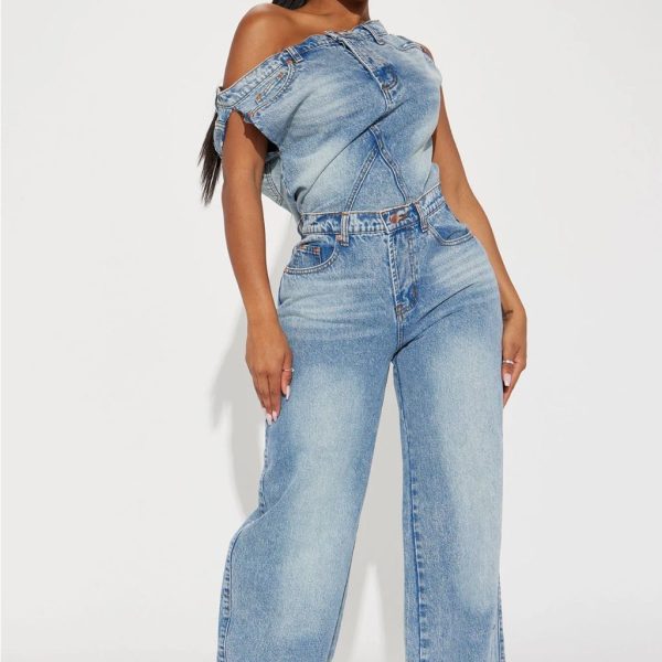 Fashion Nova Pants & Jumpsuits | Dakota Denim Jumpsuit - Denim | Color: Blue | Size: S