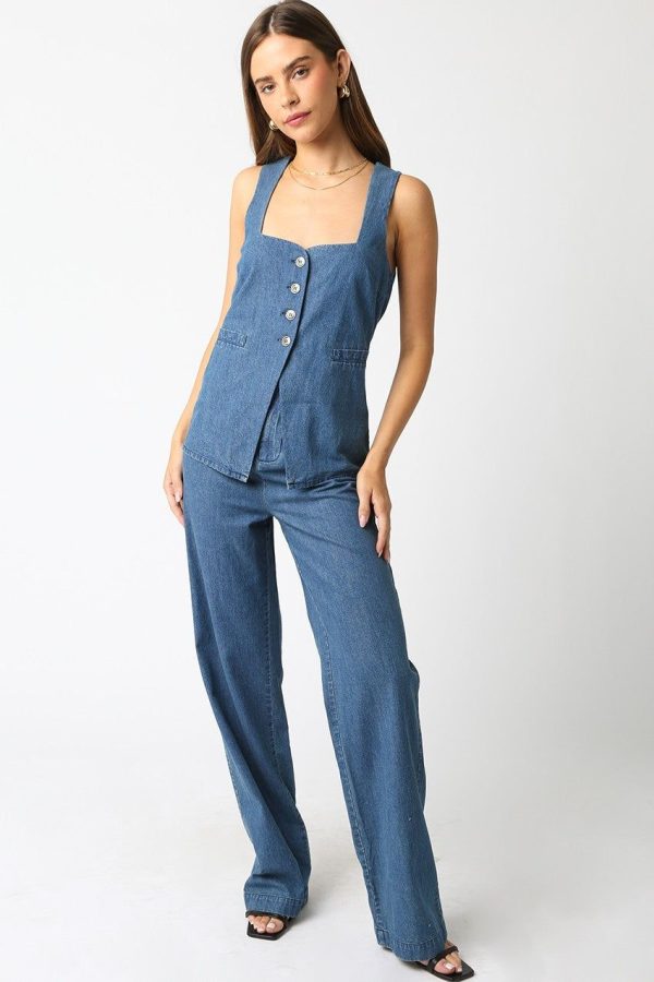 WILLOW DENIM TOP - Blue / S