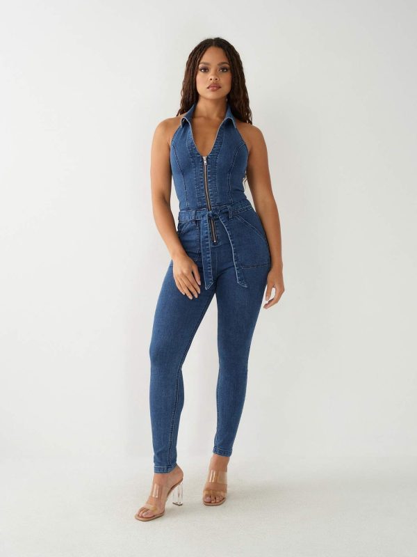 ZIP DENIM JUMPSUIT - Electric Indigo Wash