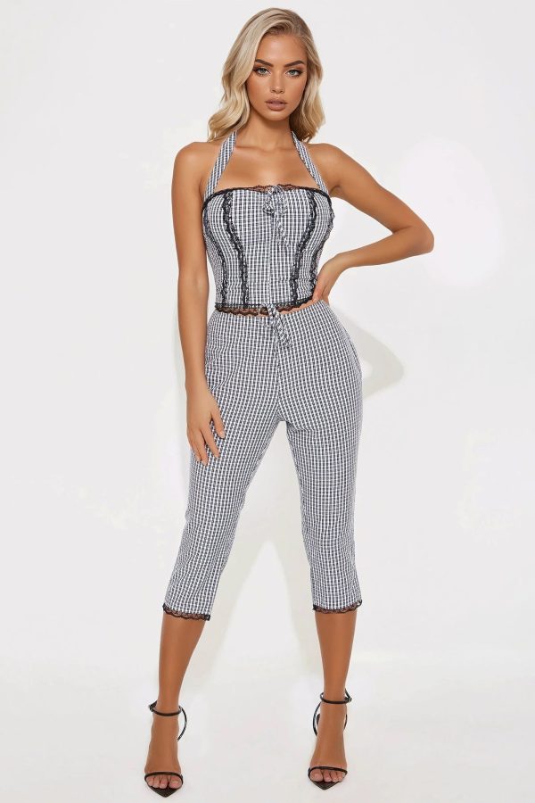 Women's Gillian Gingham Capri Set in Black/White Size Large
