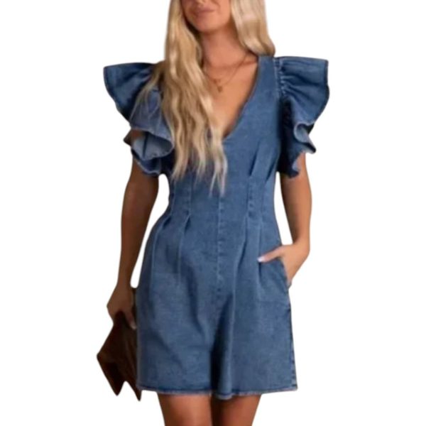Bella Ella Boutique Pants & Jumpsuits | Bella Ella Boutique 'Hello Honey' Denim Romper In Denim (M) New | Color: Blue | Size: M