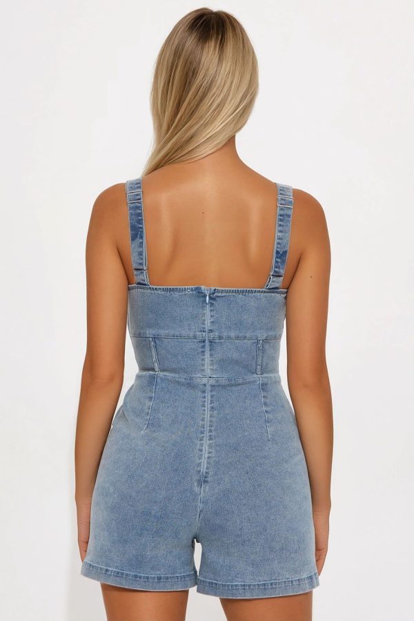 Women's Very Cutesy Denim Romper in Medium Wash Size XS