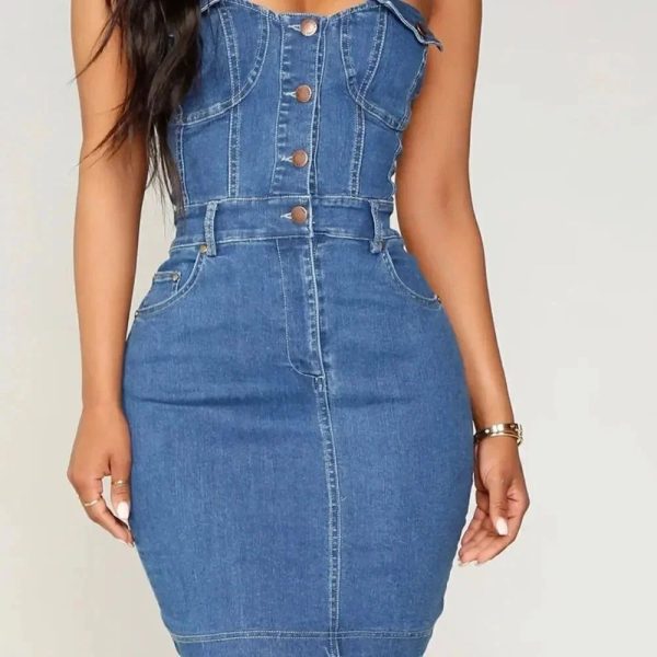 Fashion Nova Dresses | Mina Tricks Denim Dress - Medium Wash | Color: Blue | Size: L