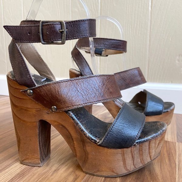 Bed Stu Shoes | Bed Stu Bovine Leather Wood Platform Boho Distressed Rustic Chunky Marilyn Heels | Color: Black/Brown | Size: 7.5