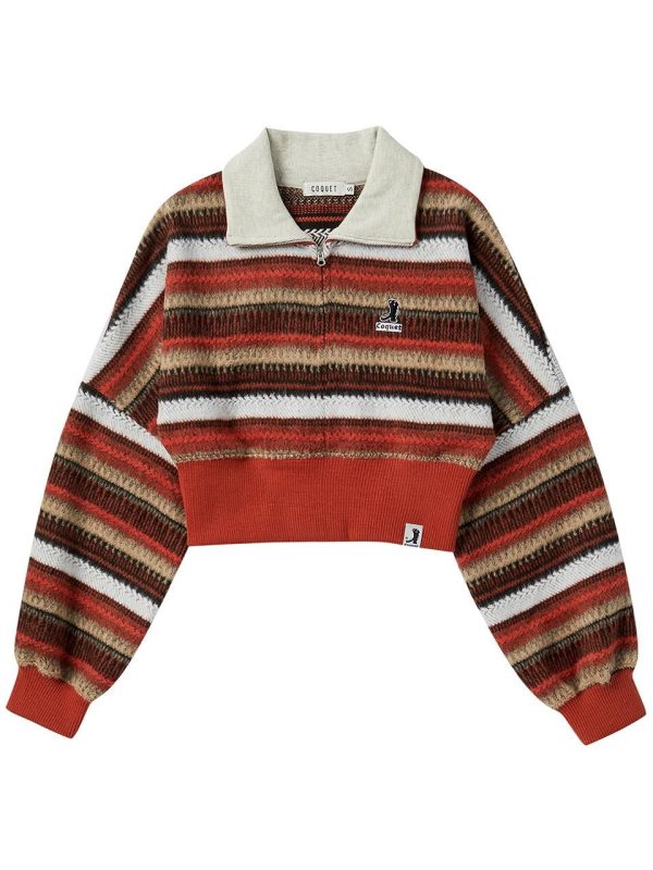KNIT STRIPE HALF ZIP-UP