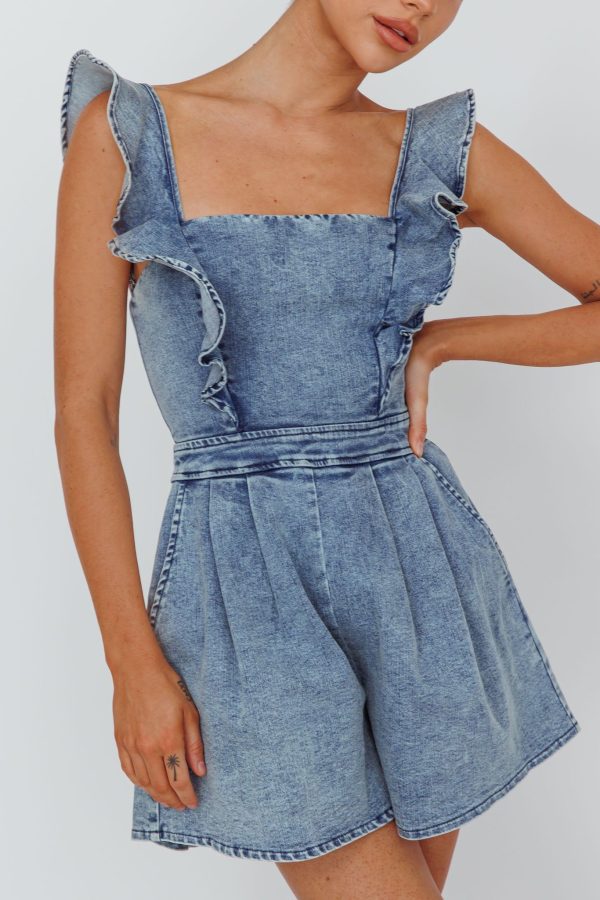 Nola Flared Ruffle Romper Denim - XL