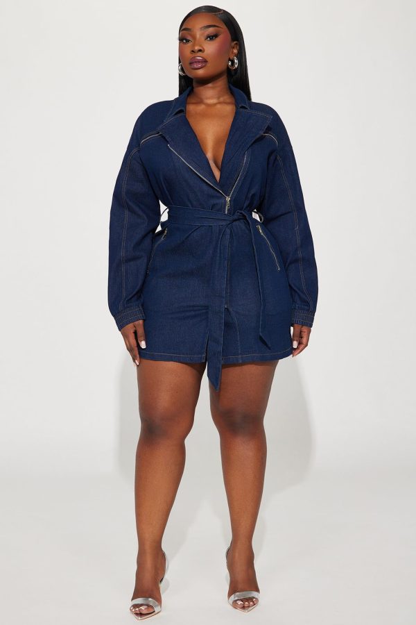 Aurora Denim Mini Dress in Dark Wash, Size L | Fashion Nova