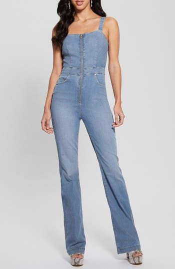 GUESS Mariposa Sleeveless Jumpsuit in Blue at Nordstrom, Size 26 X 30