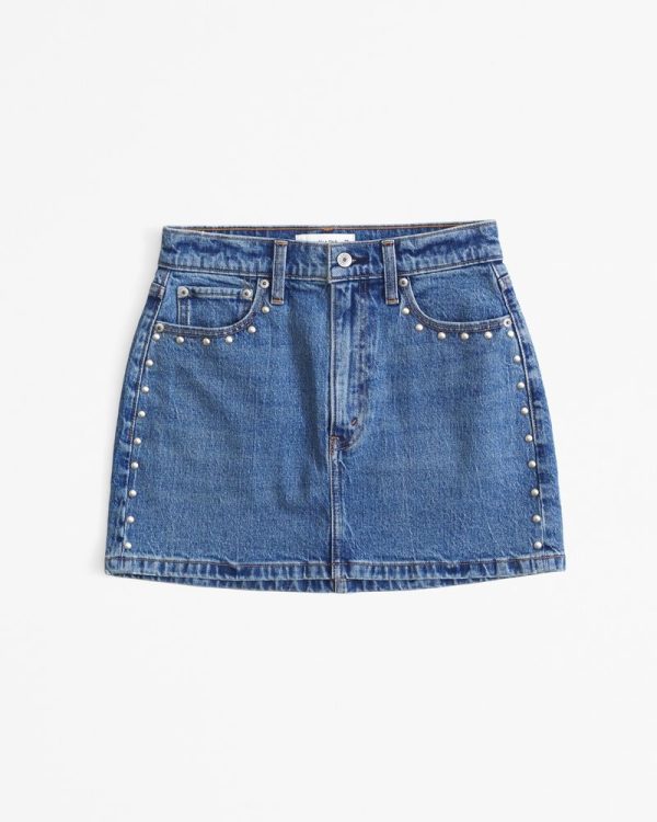 Women's Denim Studded Mini Skirt in Medium Wash | Size 30 | Abercrombie & Fitch