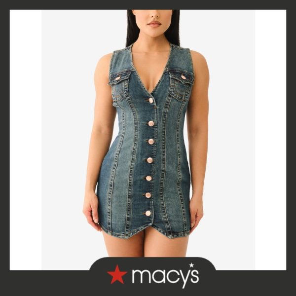 True Religion Women's Fitted Denim Vest Dress - Amestoy