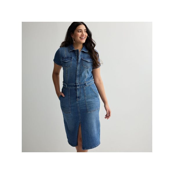Women's INTEMPO™ Utility Denim Dress, Size: Medium, Dark Medium Blue