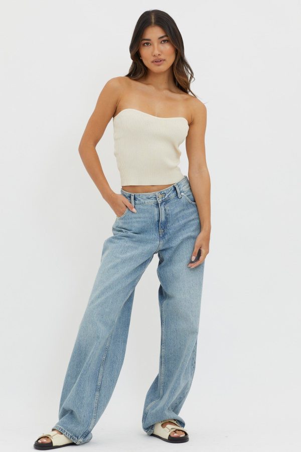 Flora Strapless Knit Top Cream - L