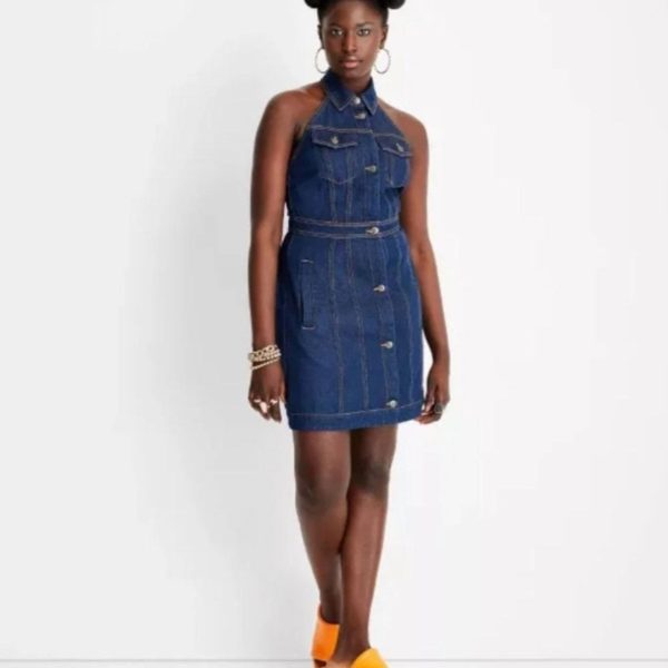 Future Collective Dresses | New Future Collective Women's Backless Collared Denim Mini Dress - Blue Size 2 | Color: Blue | Size: 2