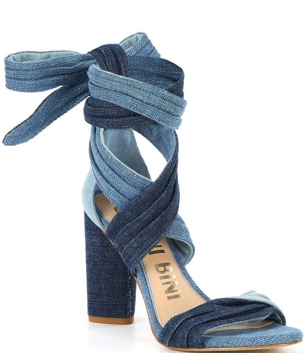 Gianni Bini Astraahh Denim Ankle Wrap Dress Sandals -  9