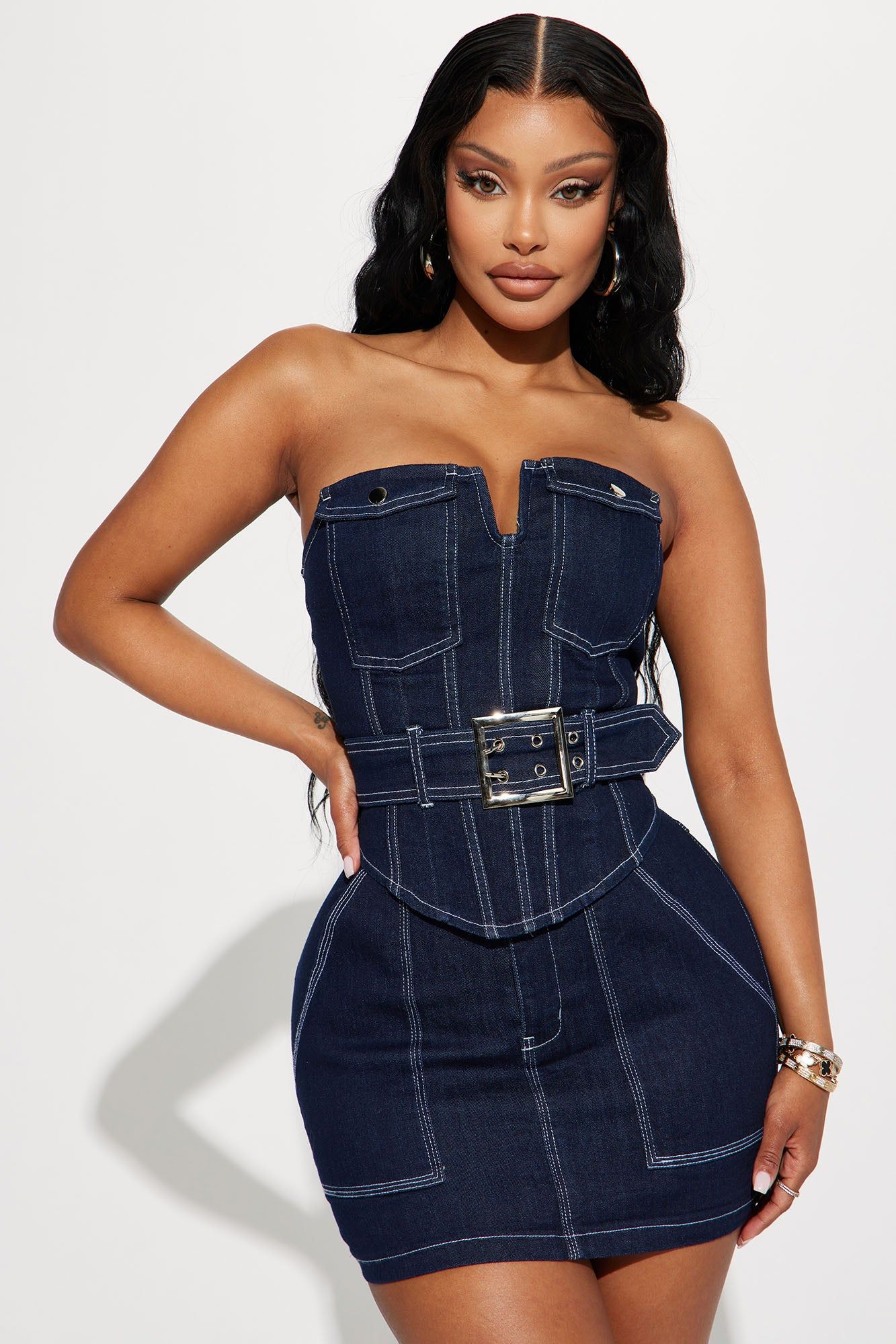 Feeling Perfect Denim Skirt Set - Dark Denim | Fashion Nova