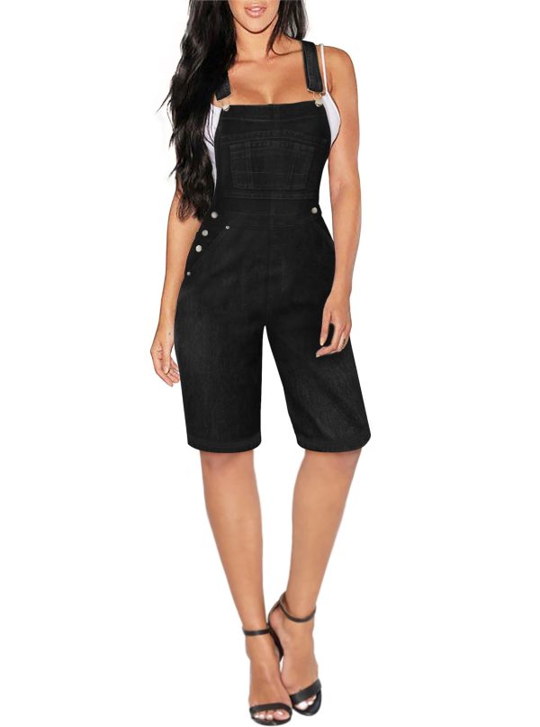 Hybrid & Company Womens Leisure Adjustable Straps Stretch Bermuda Denim jumpsuits Overalls