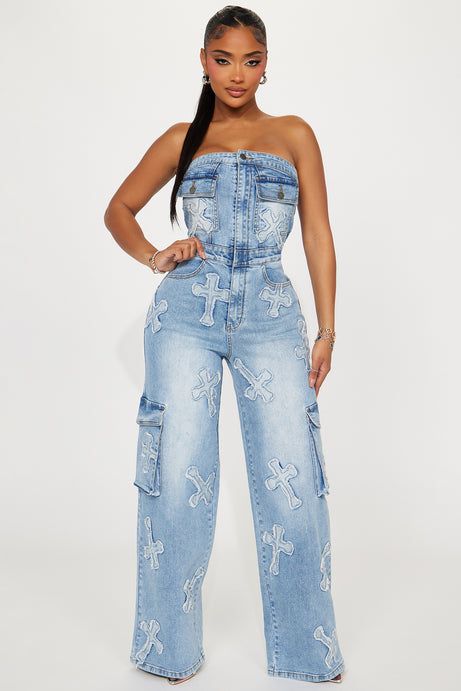 Never Cross Me Denim Jumpsuit - Light Wash | Fashion Nova
