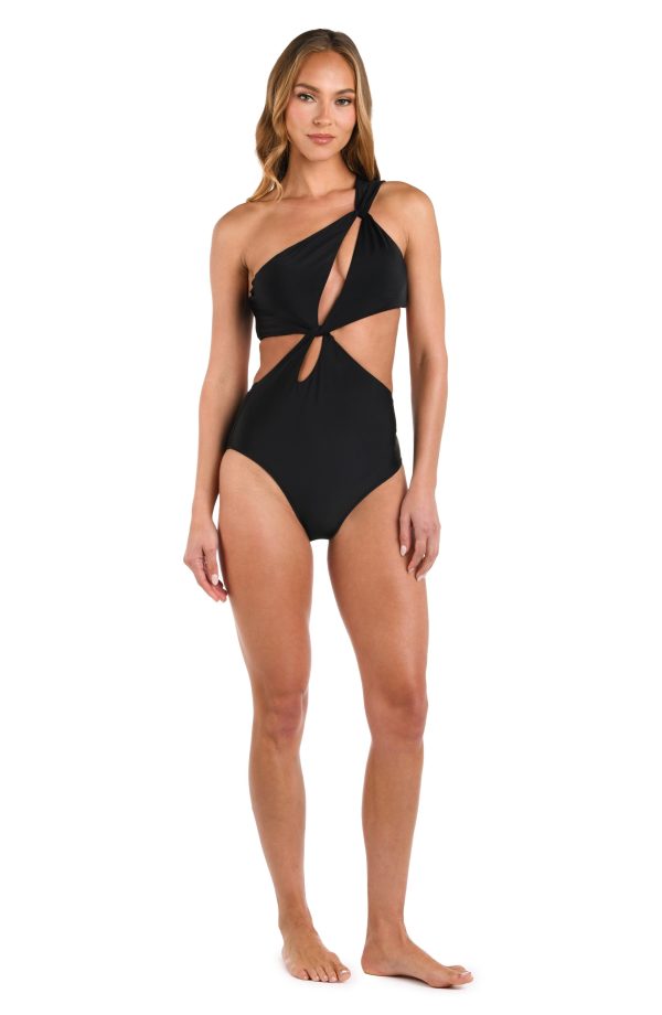 L'AGENCE Camilla Cutout One-Shoulder One-Piece Swimsuit in Black at Nordstrom, Size X-Small