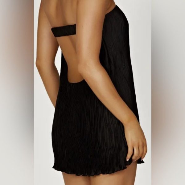 Sexy Mini Dress Meshki Athena Plisse Micro Mini Black Shift Dress Size:S | Color: Black | Size: S