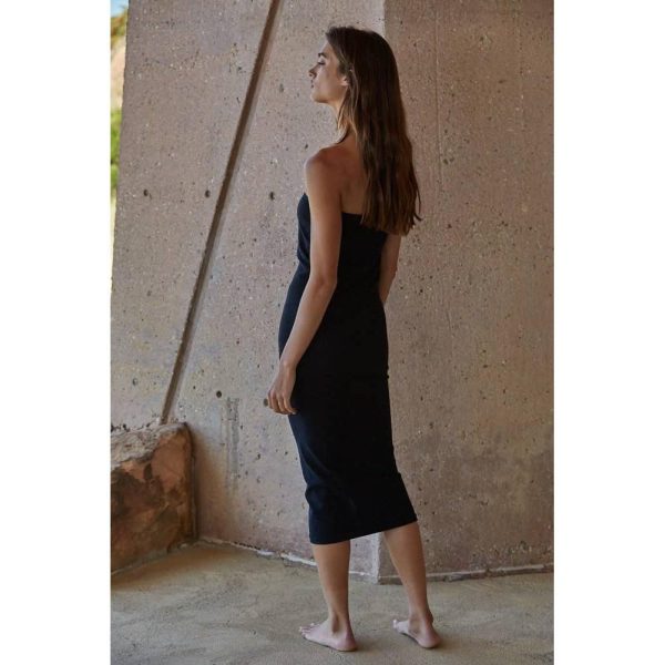Knit Seamless Tube Neck Strapless Bodycon Midi Dress in Black [Sizes SM-ML] - Black / ML