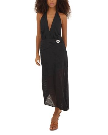ViX Solid Zita Draped Deep V Neck Cover Up Dress - Black