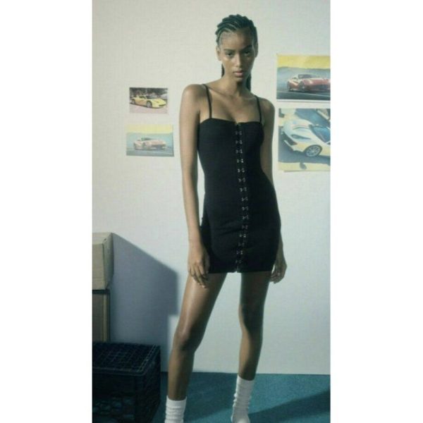 Zara Dresses | 2/$30 Zara Black Hook And Eye Seamless Mini Ribbed Bodycon Dress Size Xs | Color: Black | Size: Xs