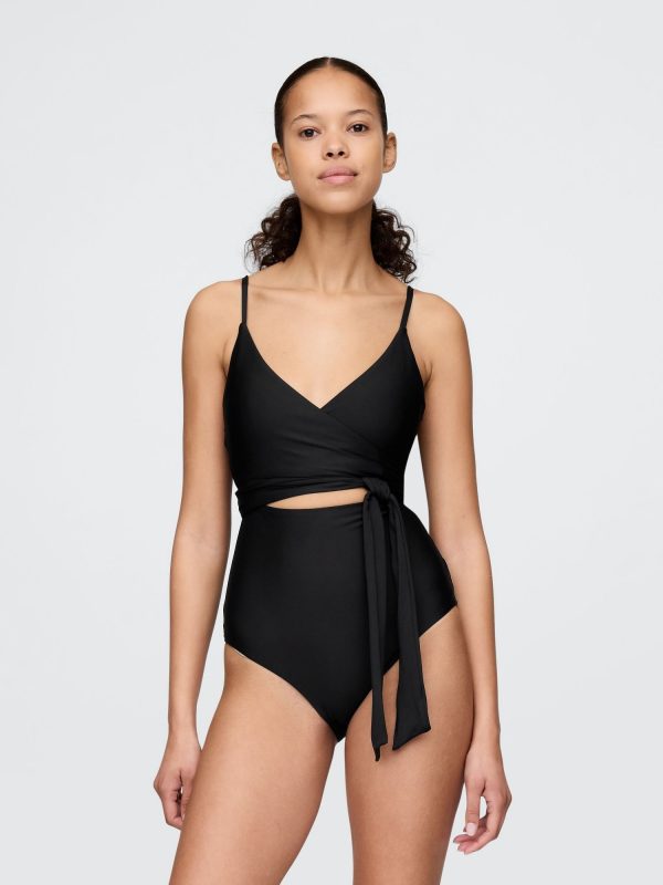 Gap Tie-Knot Cutout Wrap One-Piece Swimsuit Black