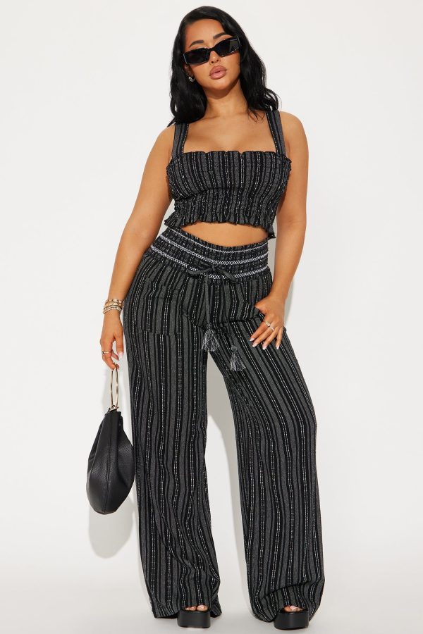 Women's Athena Linen Pant Set in Black/White Size XL